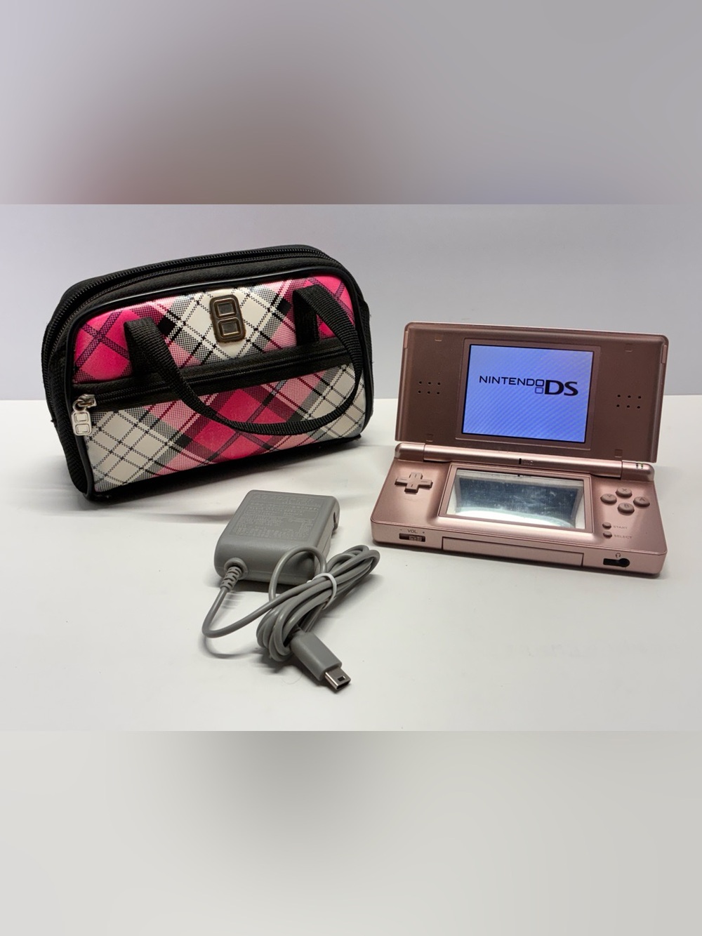 Nintendo DS Lite Console Metallic Rose Pink Coral USG-001 W/Case & Charger